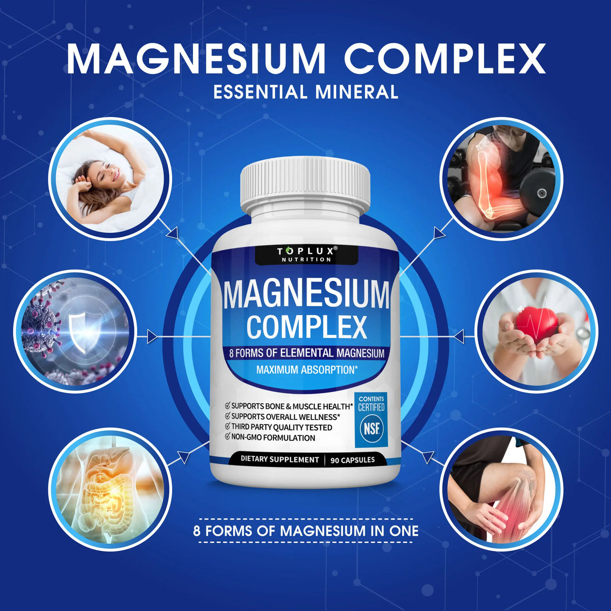 Unlock Restful Sleep with Toplux Magnesium Complex - 8 Essential Magnesium Forms for Optimal Health